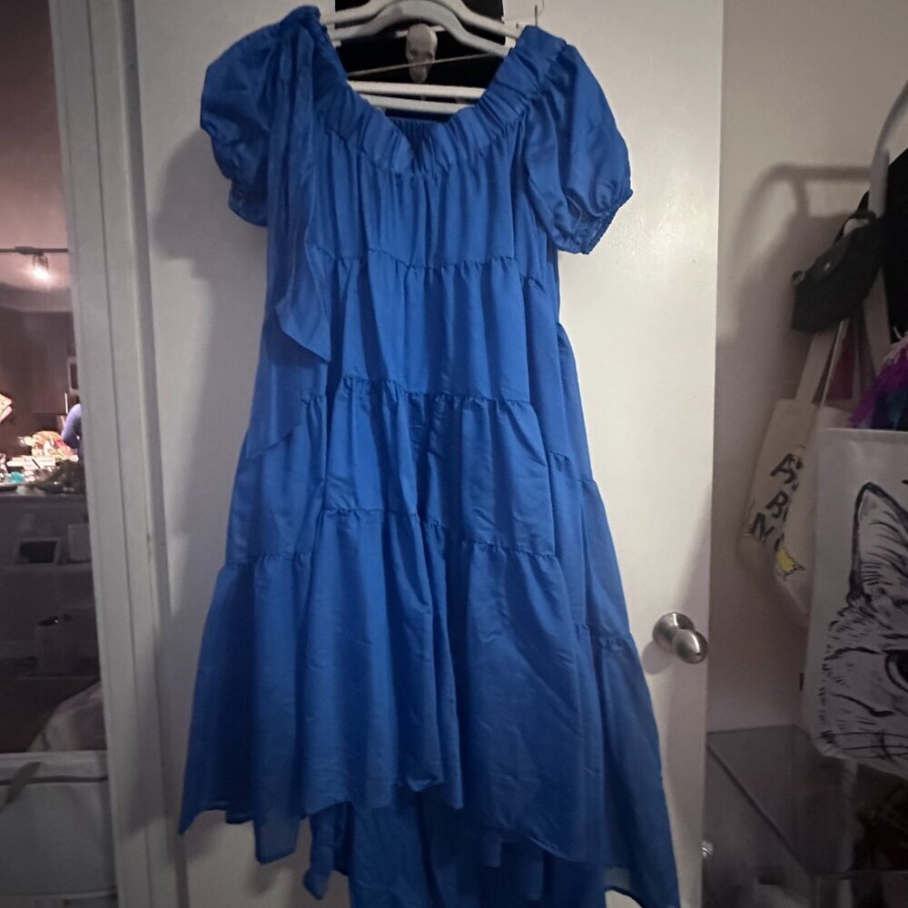 By Anthropologie Off-The-Shoulder Tiered High-Low Midi Dress - Picture 3 of 4